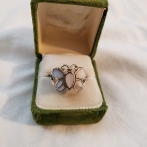 Butterfly 🦋 Silver ring 925 size 8. 5 mother of pearl inlayed stone
